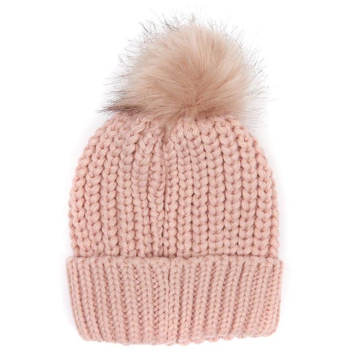 Barbour Ladies Saltburn Beanie Hat with Faux Fur Pom-Pom