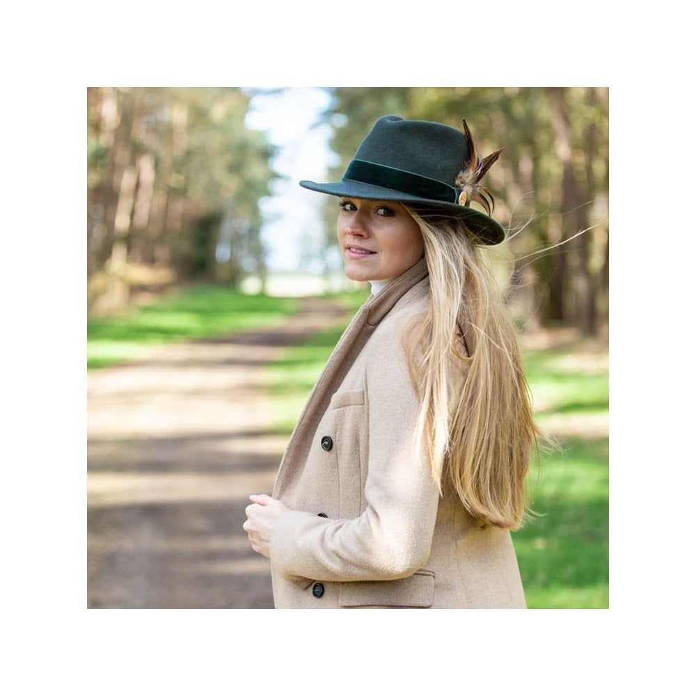 Hicks & Brown Chelsworth Fedora Hat with Coque & Pheasant Feathers