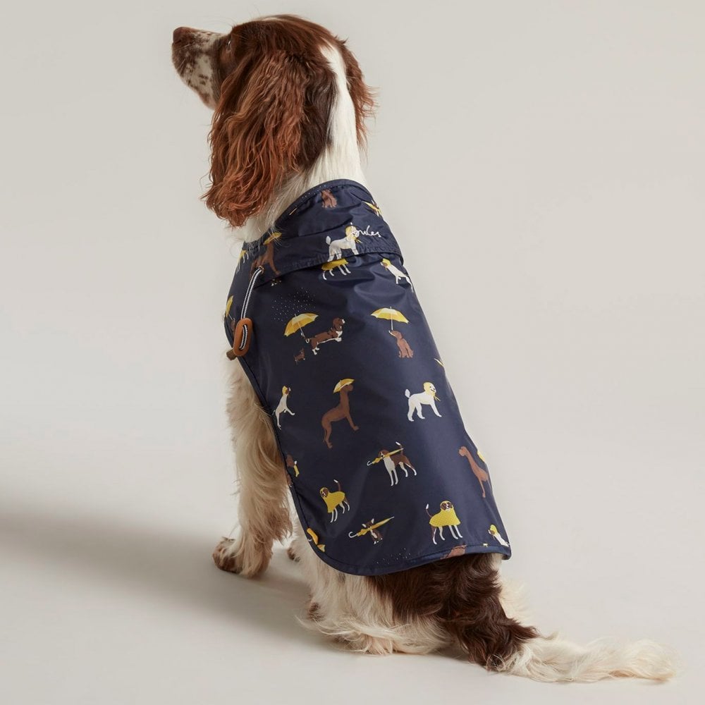 The Joules Water Resistant Printed Raincoat for Dogs in Navy Print#Navy Print