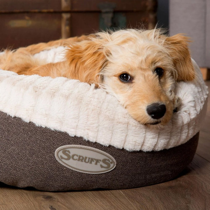 Scruffs Ellen Faux Fur & Tweed Donut Dog Bed