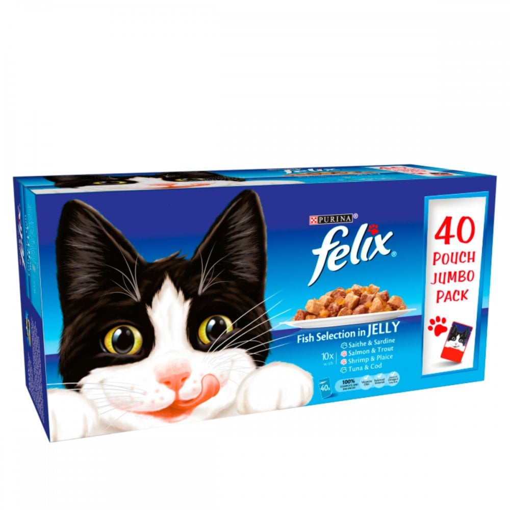 Felix Fish Selection in Jelly Cat Food Jumbo Pack 40x100g Pouches Millbry Hill