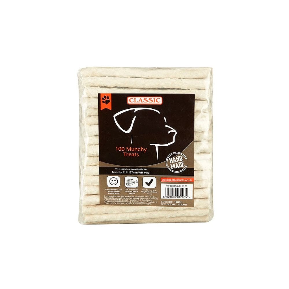Class Munchy Roll White Mint Dog Treats (100 Pack) 100 x 5inch