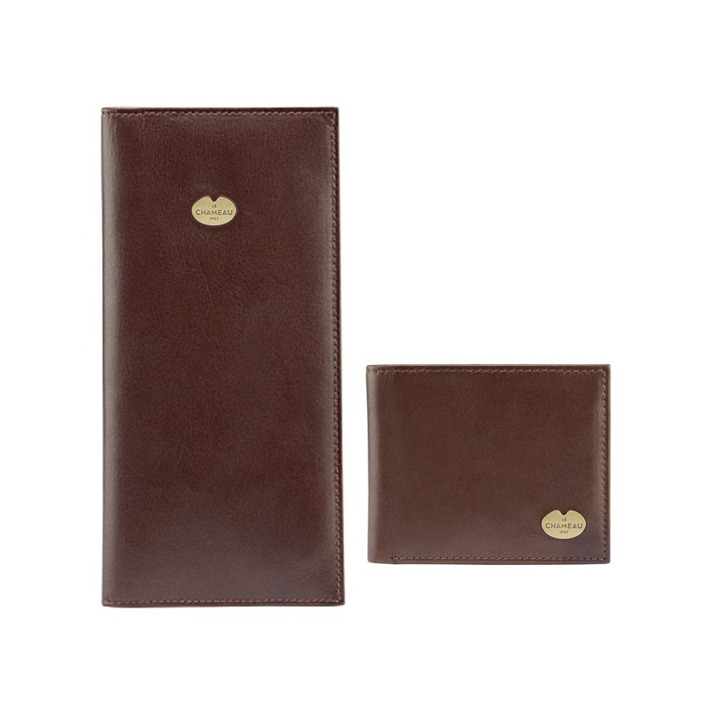 The Le Chameau Mens Bilfold Wallet & Licence Wallet Gift Set in Brown#Brown