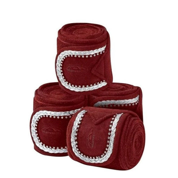 The Weatherbeeta Fleece Bling Bandage 4 Pack in Burgundy#Burgundy