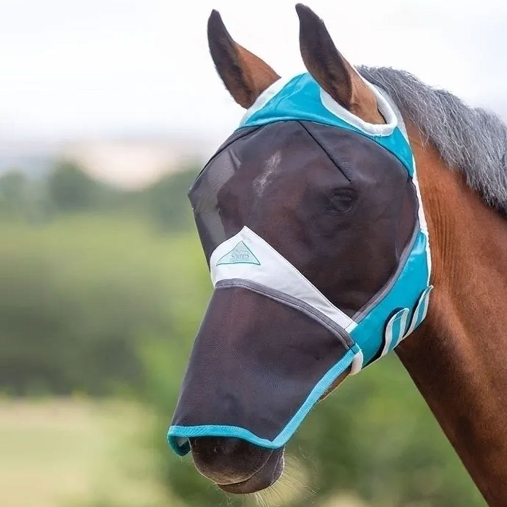 Shires Fine Mesh Fly Mask With Ear Hole & Nose in Turquoise#Turquoise