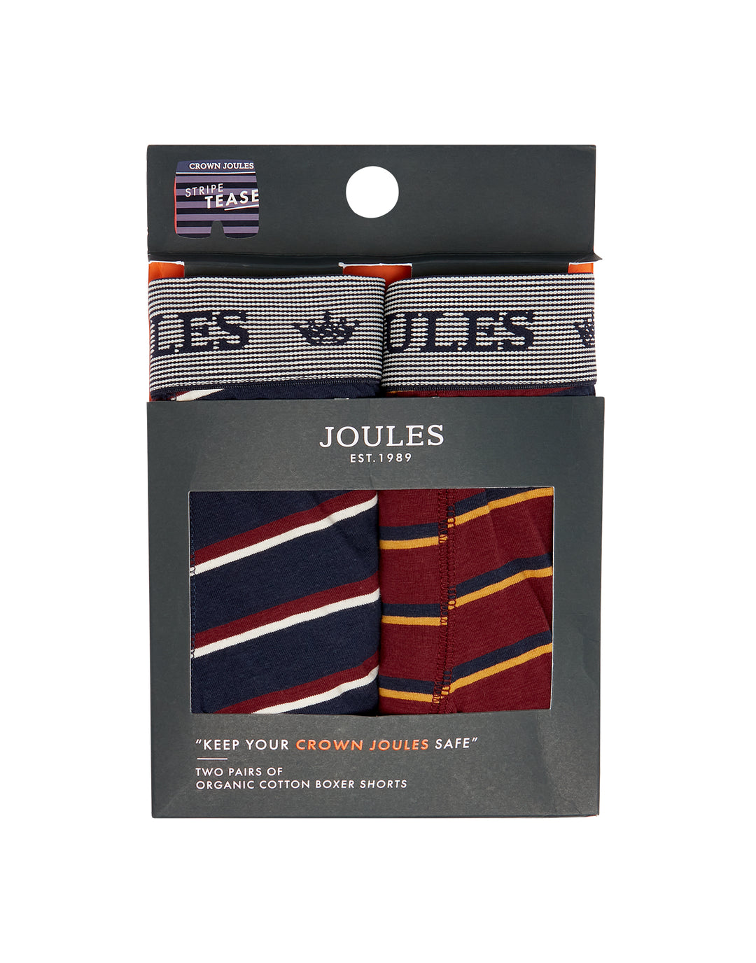 The Joules Mens Crown Joules 2 Pack Underwear in Burgundy Stripe#Burgundy Stripe