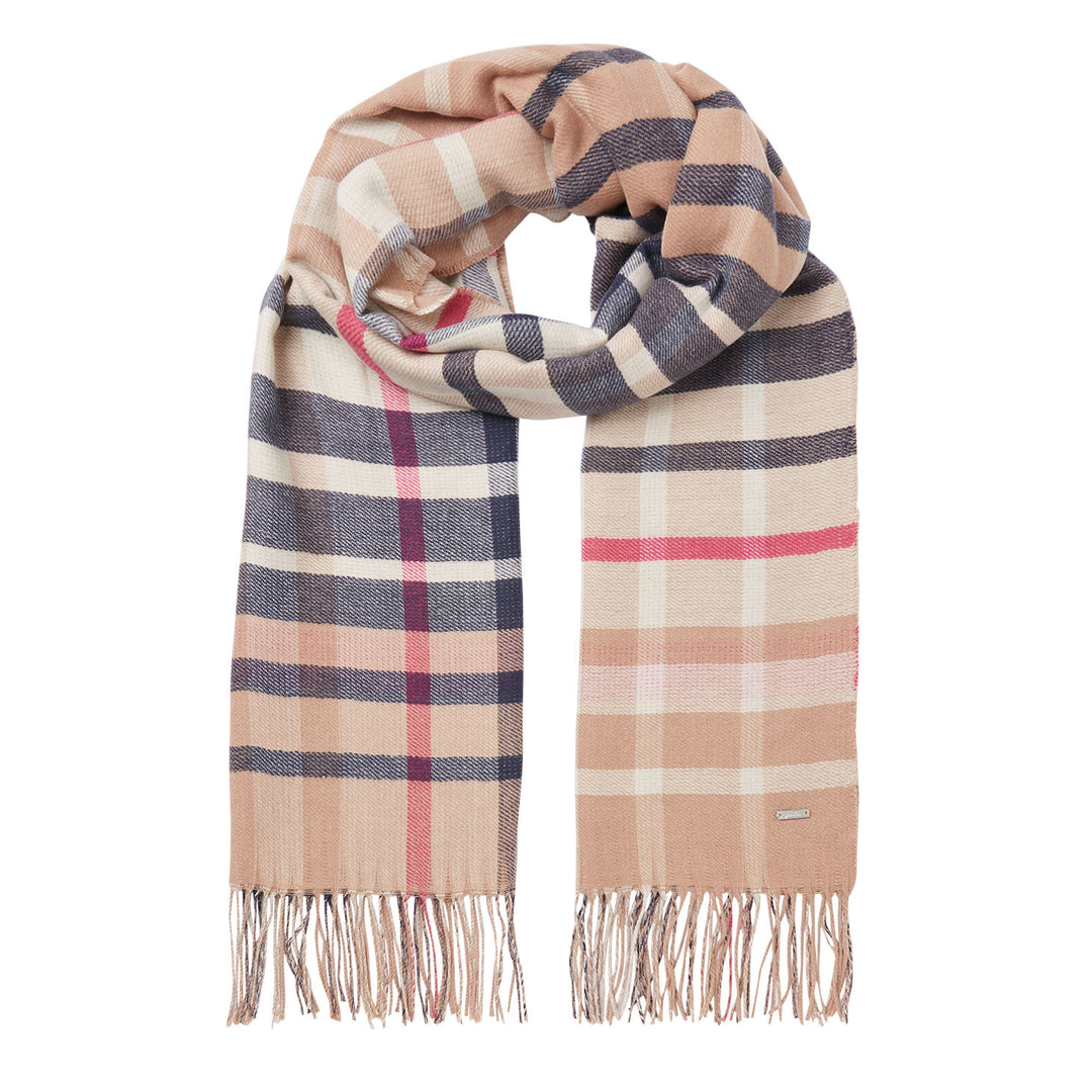 The Joules Ladies Wetherby Check Scarf in Tan#Tan