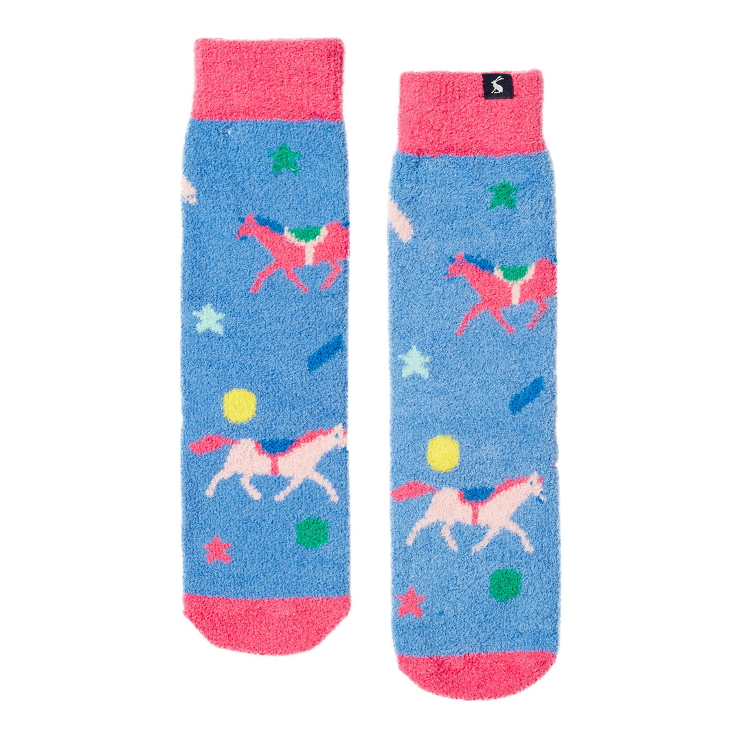 The Joules Girls Fluffy Socks in Blue Print#Blue Print