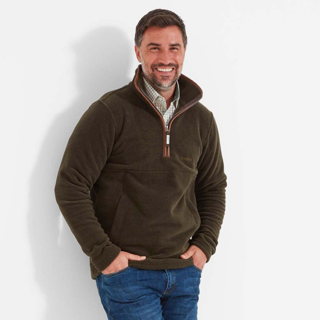 The Schoffel Mens Berkeley 1/4 Zip Fleece in Dark Olive#Dark Olive