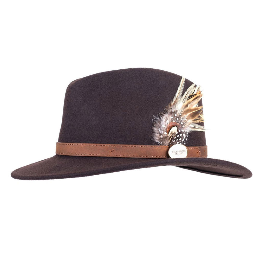 Hicks Brown Suffolk Fedora Fawn Side Feather Dark Brown