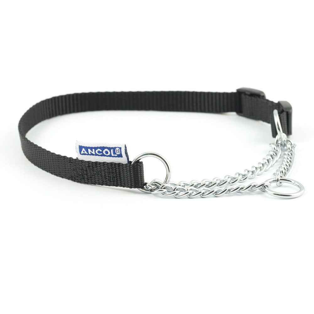 The Ancol Nylon/Chain Check Collar in Black#Black