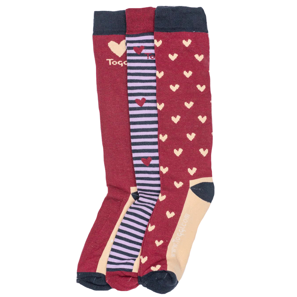 The Toggi Ladies Heart Stripe 3 Pack Socks in Red#Red