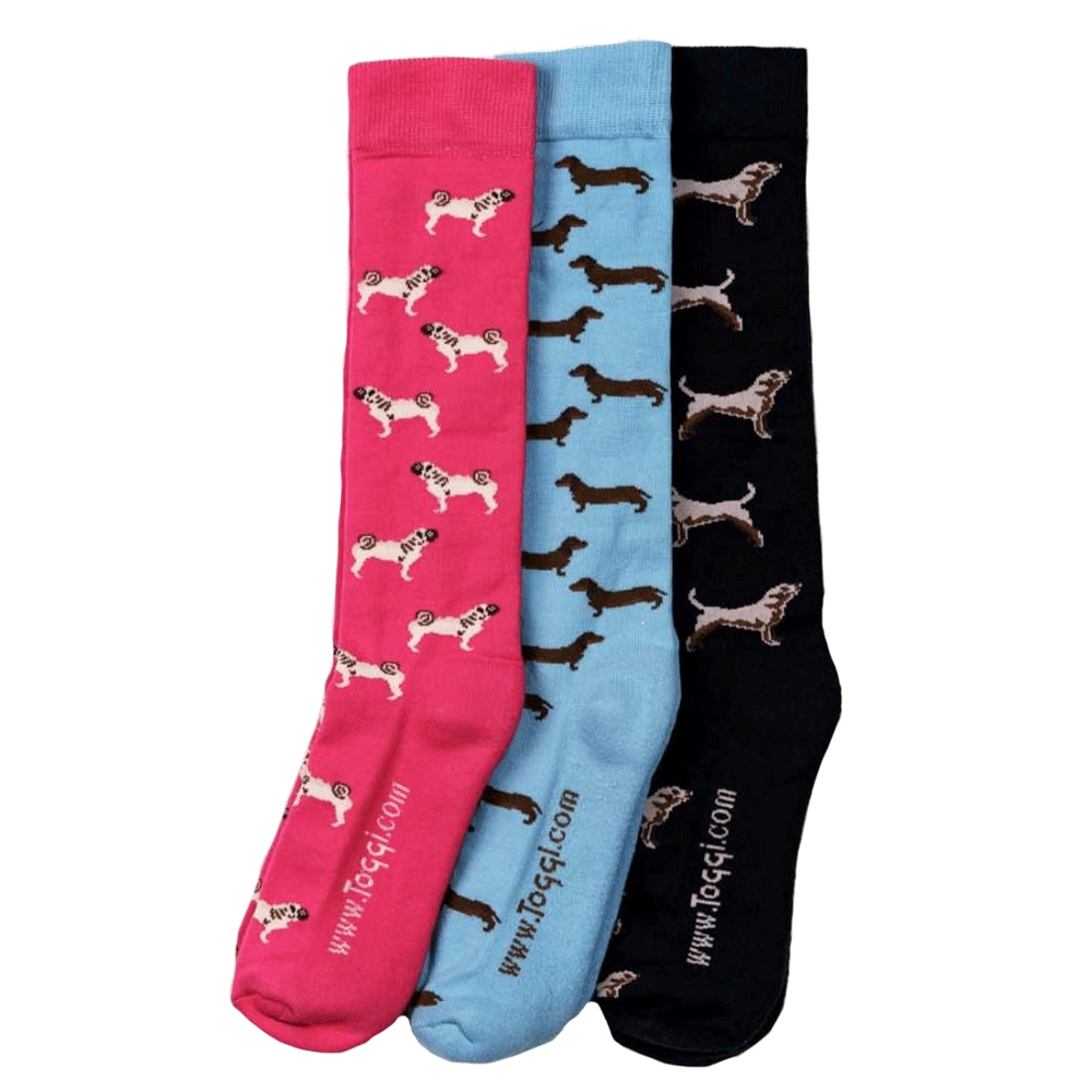 The Toggi Ladies Doggy 3 Pack Socks in Pink#Pink