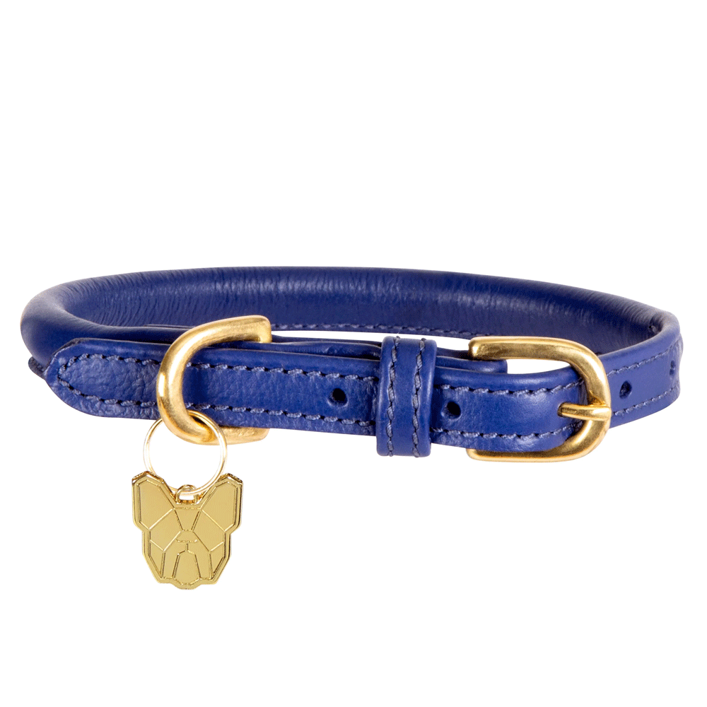 The Digby & Fox Rolled Leather Dog Collar in Navy#Navy