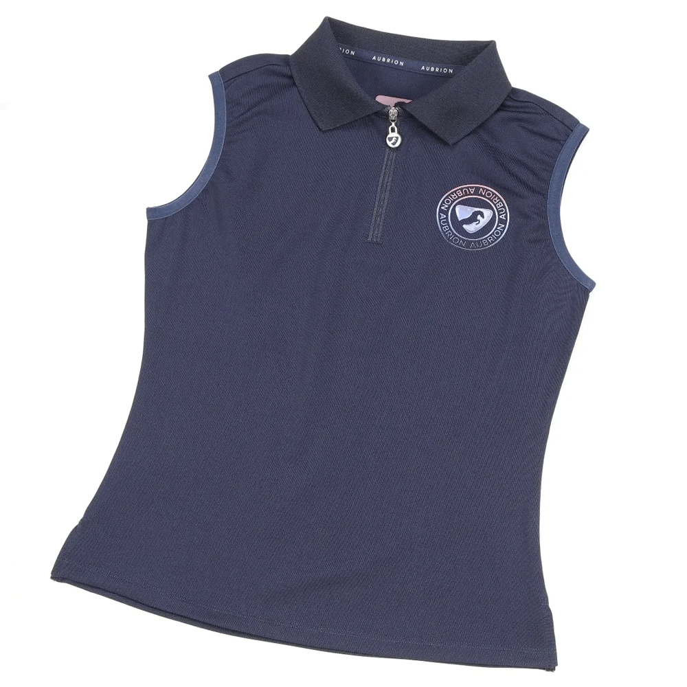 The Aubrion Maids Harrow Sleeveless Polo Shirt in Navy#Navy