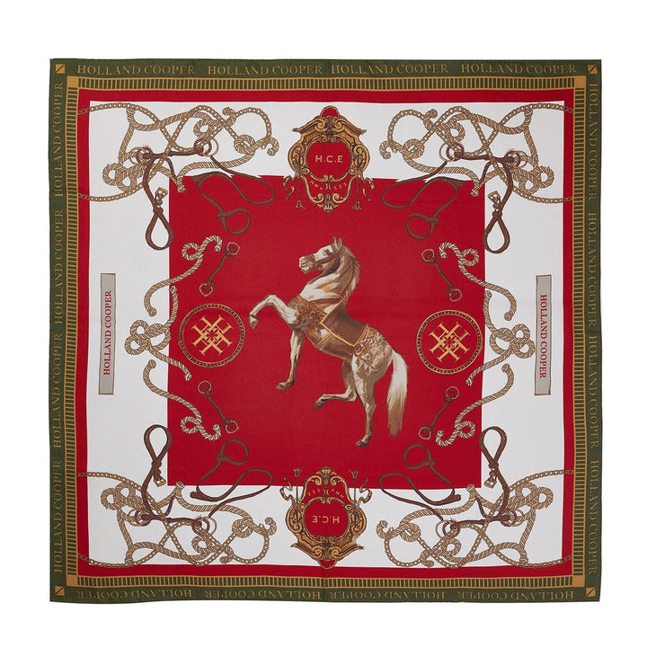 The Holland Cooper Ladies Regal Horse Silk Scarf in Green#Green