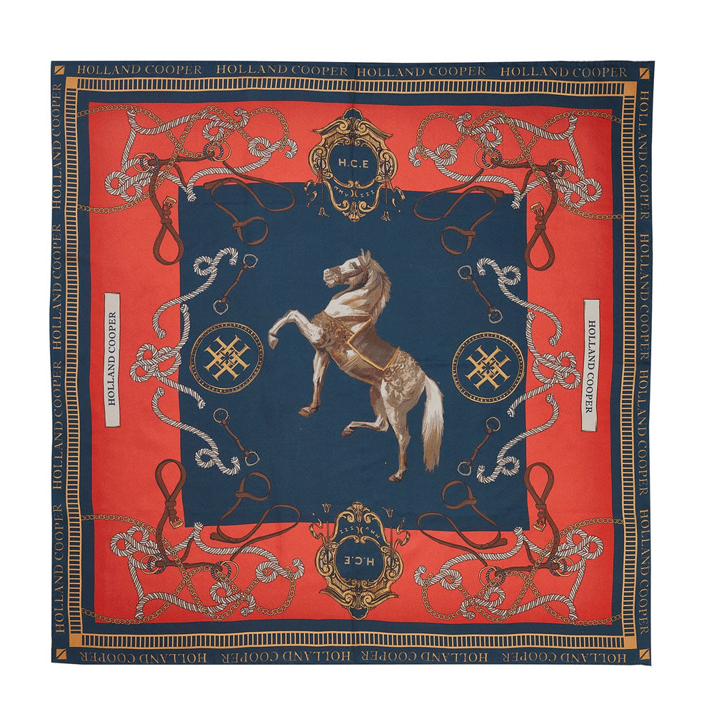 The Holland Cooper Ladies Regal Horse Silk Scarf in Navy#Navy