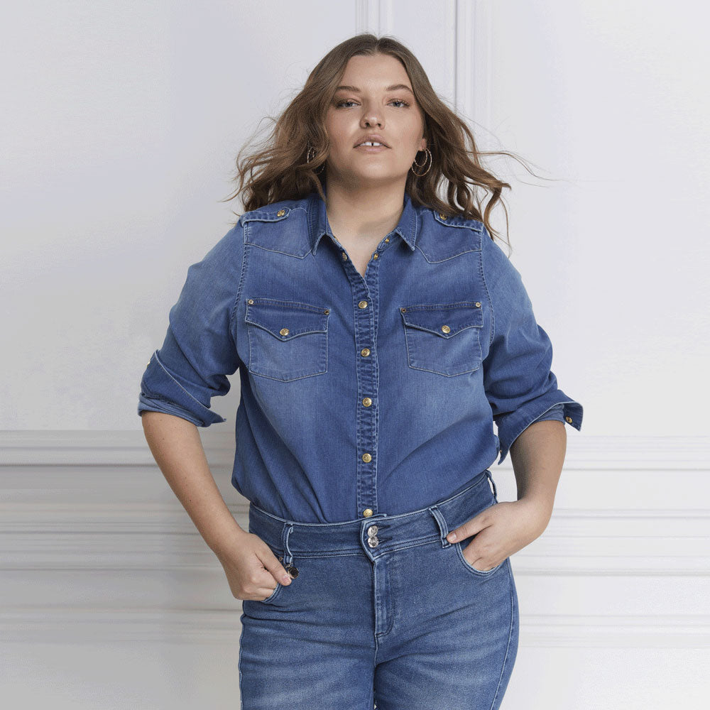 The Holland Cooper Ladies Western Denim Shirt in Denim#Denim