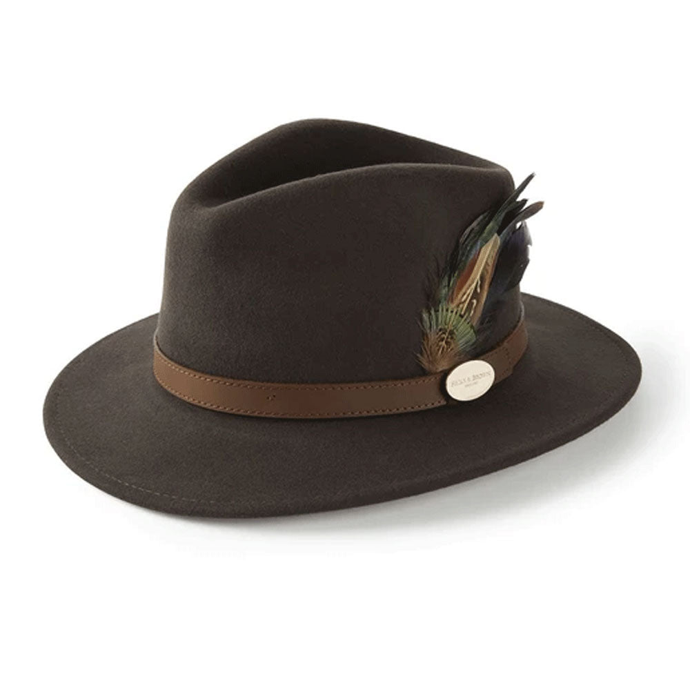 The Hicks & Brown Suffolk Fedora - Classic Feather in Brown#Brown