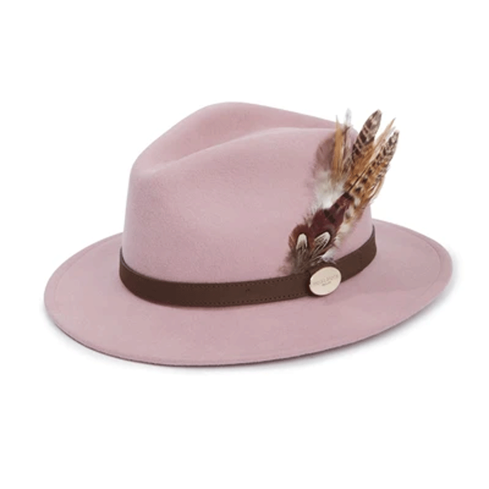 The Hicks & Brown Suffolk Fedora - Gamebird Feathers in Pink#Pink