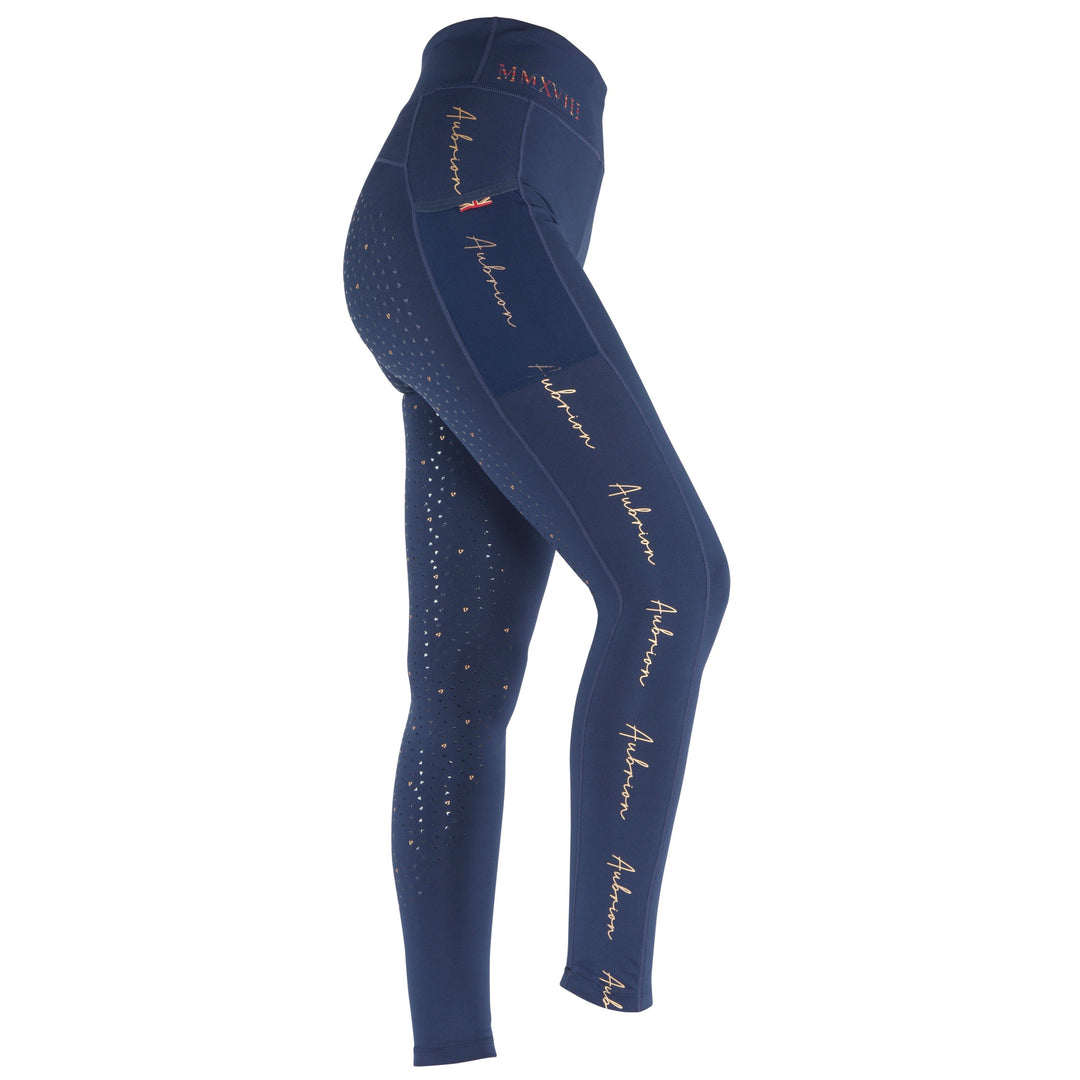 The Aubrion Young Rider Team Riding Tights in Navy#Navy