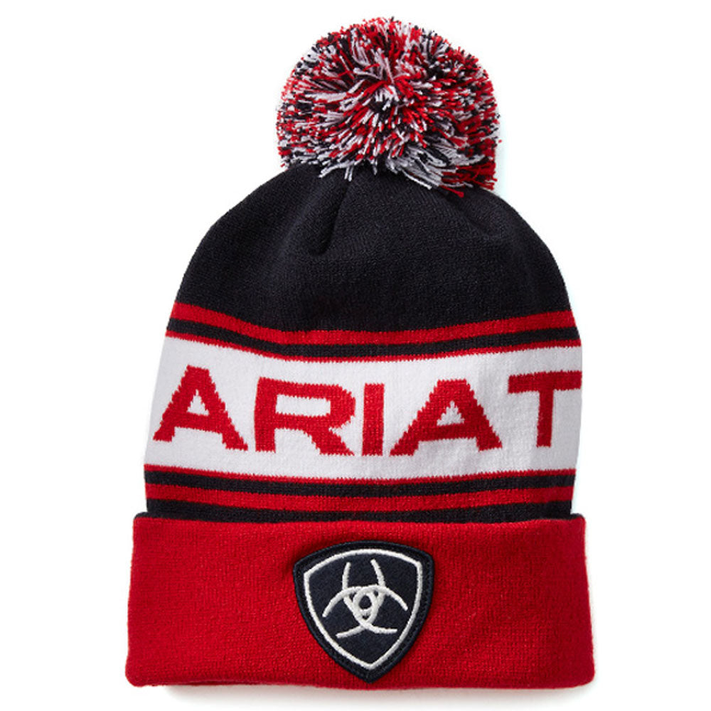 The Ariat Ladies Team Beanie Pom-Pom Hat in Navy#Navy