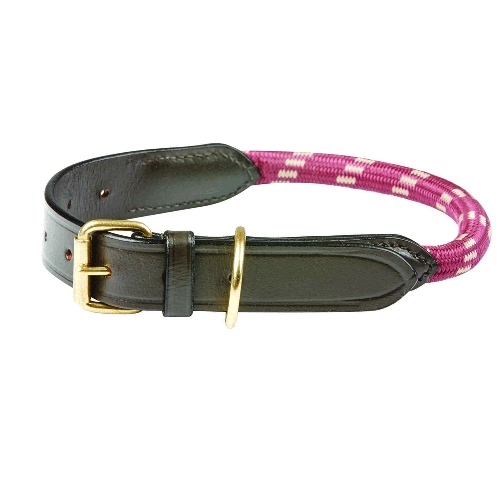 The Weatherbeeta Rope Leather Dog Collar in Burgundy#Burgundy