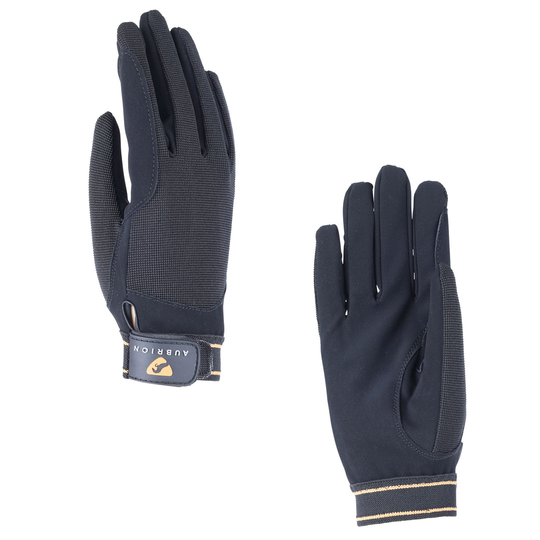 The Aubrion Mesh Riding Gloves in Black#Black