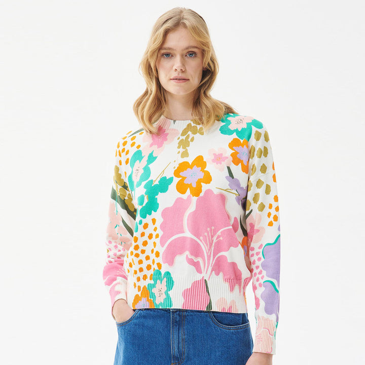 The Barbour Ladies Delphinium Knit Jumper in Multi-Coloured#White Print