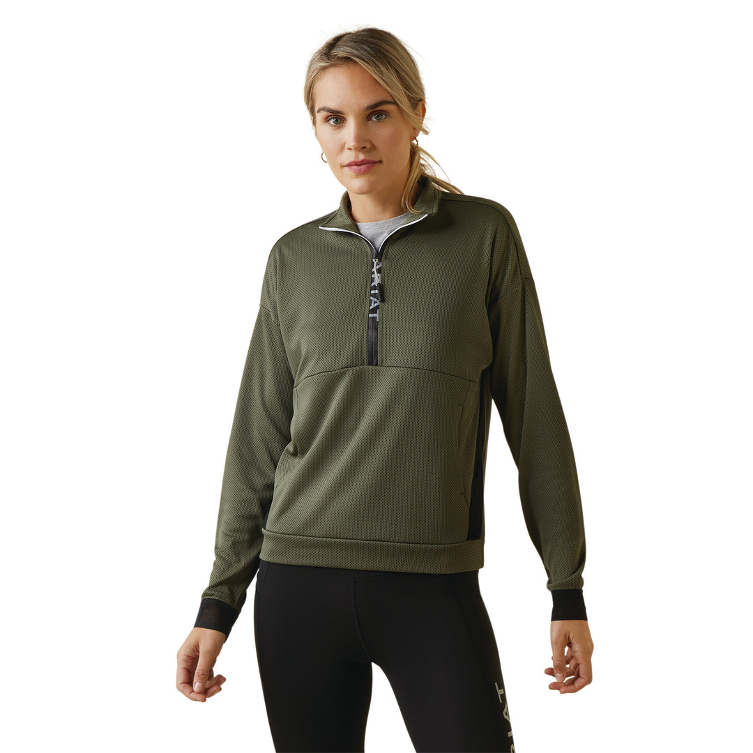 The Ariat Ladies Breathe 1/2 Zip Sweatshirt in Dark Green#Dark Green