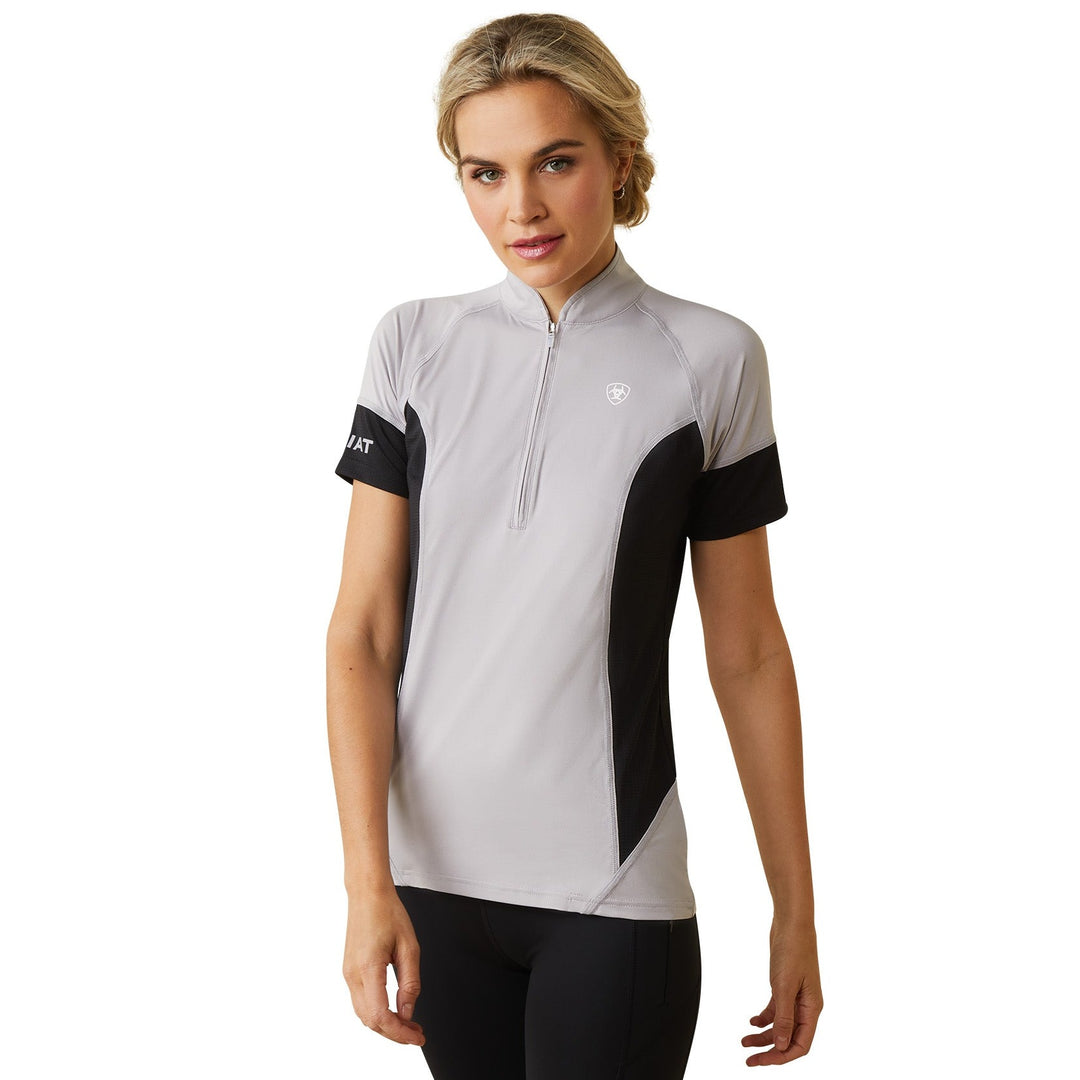 The Ariat Ladies Cambria 1/4 Zip SS Baselayer in Silver#Silver