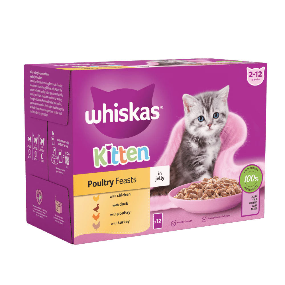 Whiskas Pouch 2-12m Kitten Poultry Feasts In Jelly 12x85g 85g