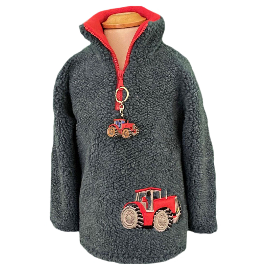 The Ramblers Childs Danglies Tractor Zip Neck Fleece With Keyring in Denim#Denim