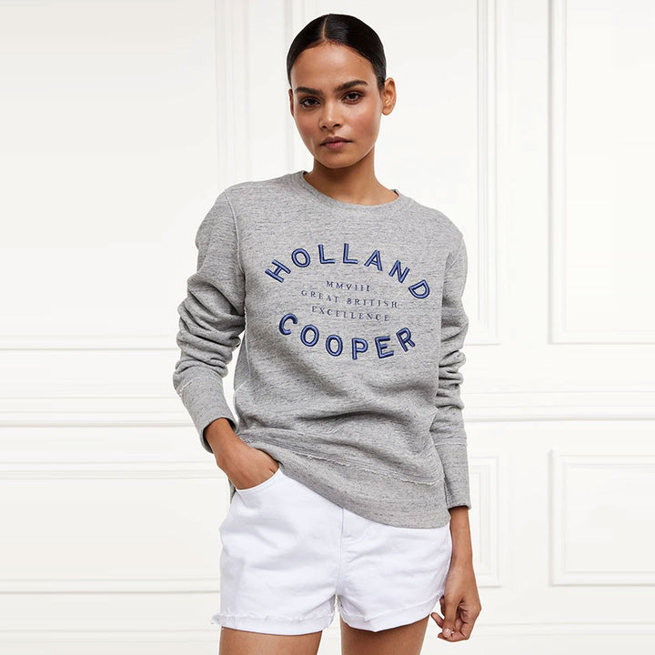 The Holland Cooper Ladies Varsity Crew in Grey Print#Grey Print