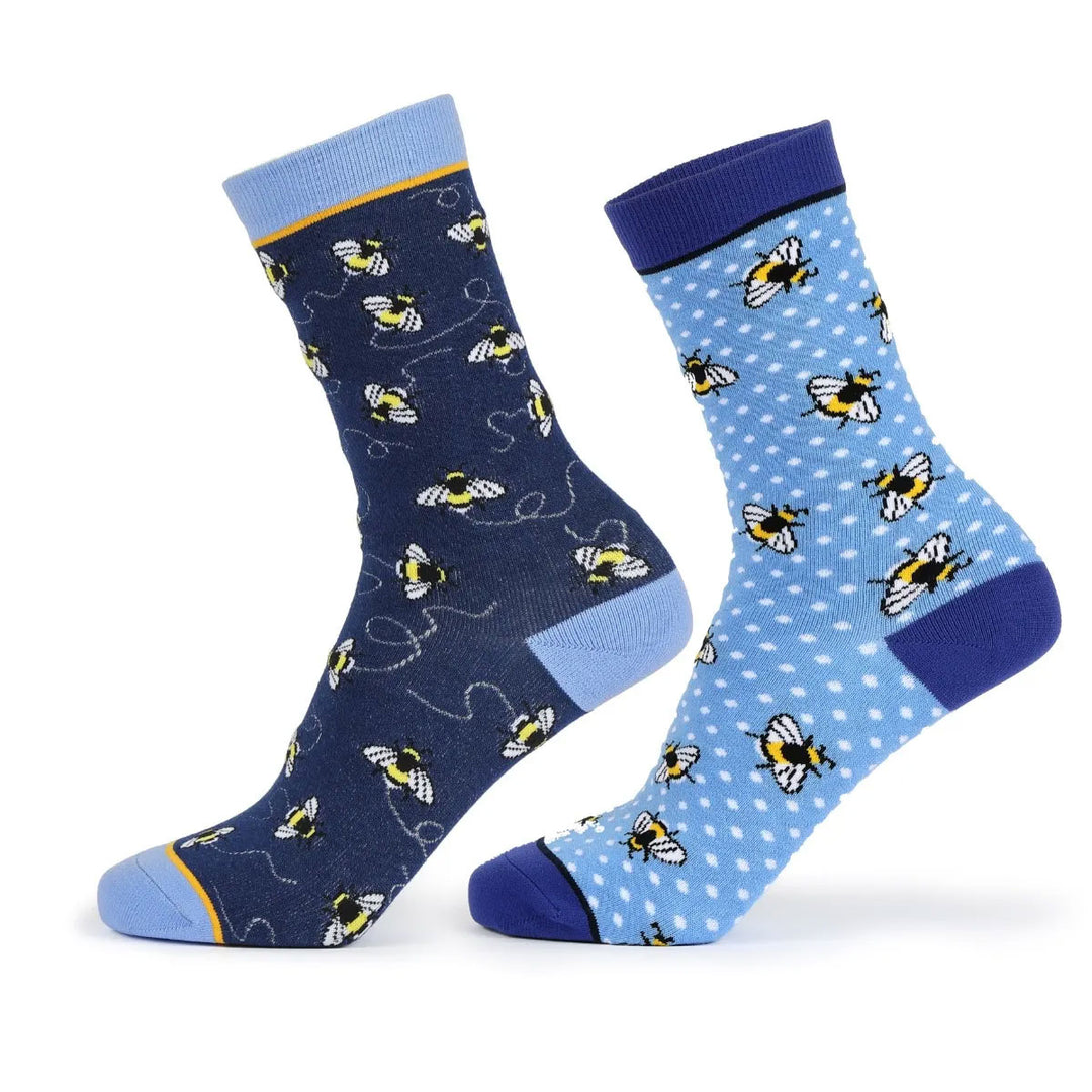 The Aubrion Ladies Bee Design Bamboo Ankle Socks 2 Pack in Navy#Navy