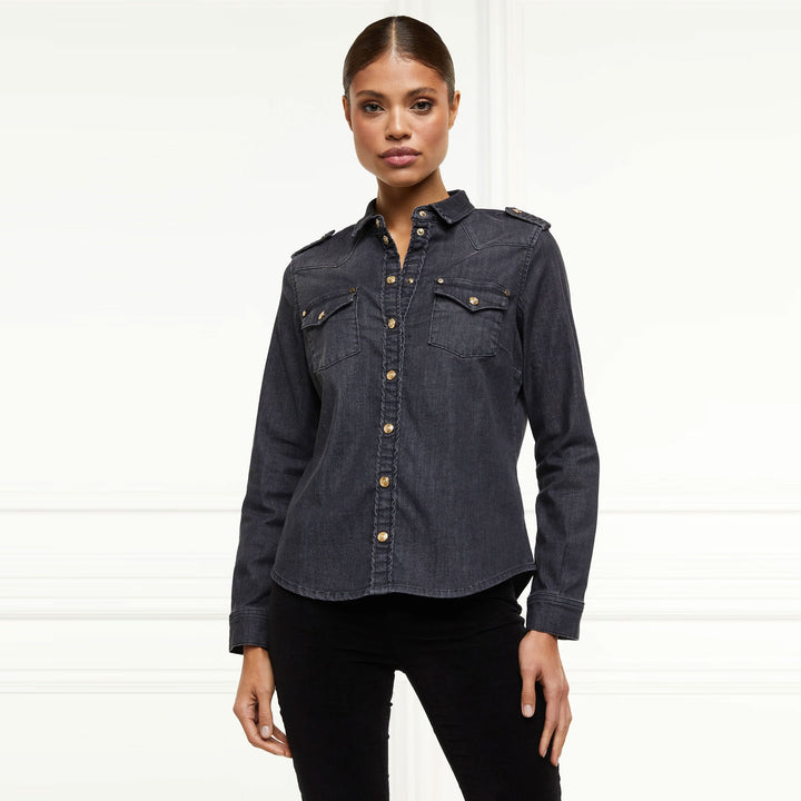 The Holland Cooper Ladies Western Denim Shirt in Black#Black