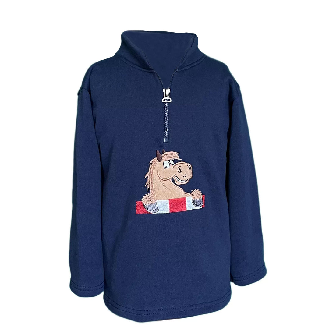 The Ramblers Childs Horse Applique Zip Neck Sweatshirt in Navy#Navy