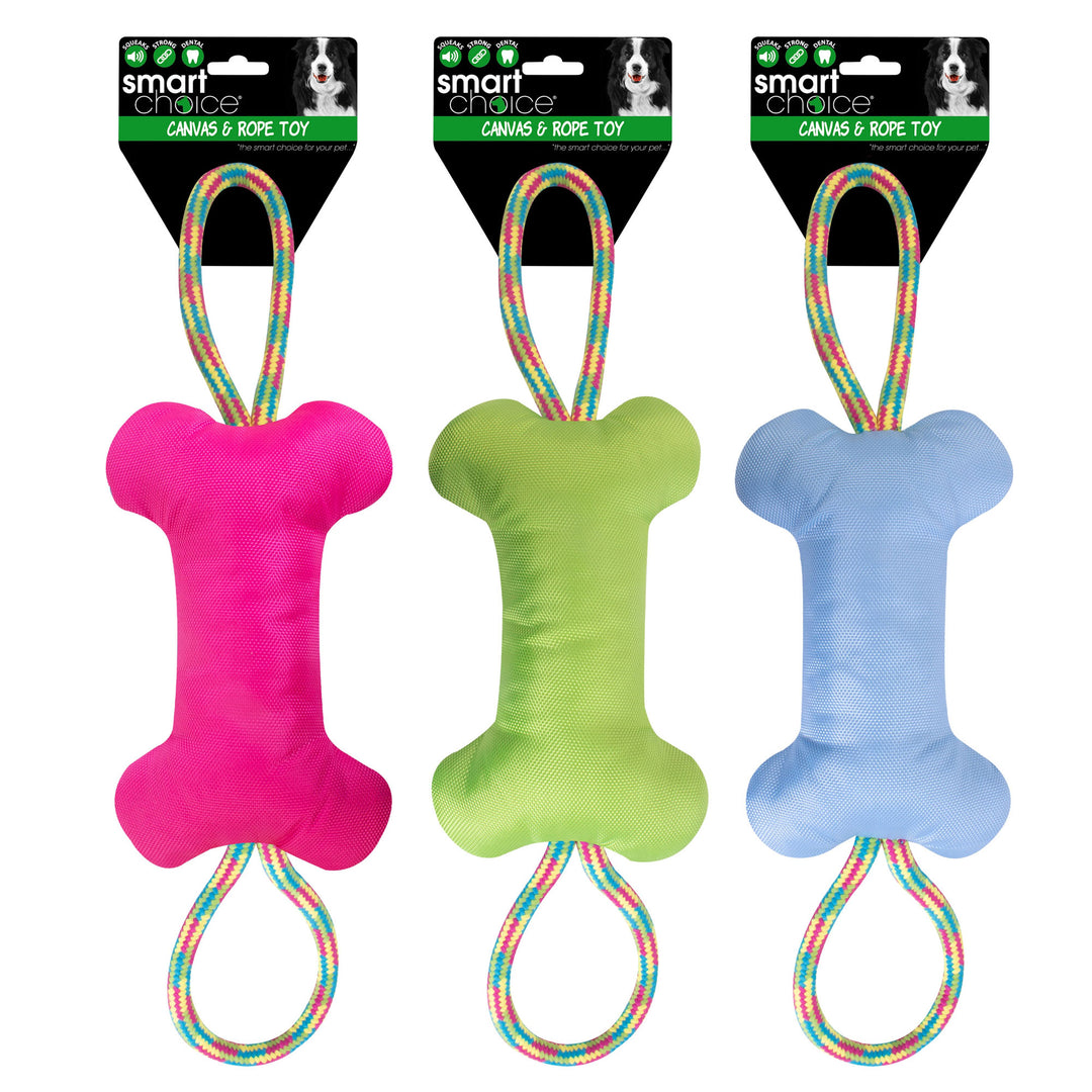 Smart Choice Squeaky Canvas Plush & Rope Bone Dog Toy