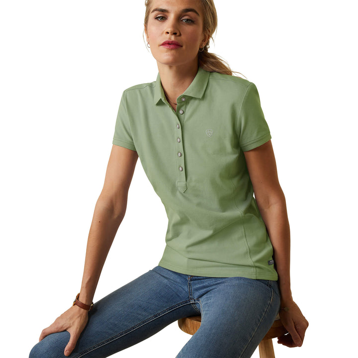 The Ariat Ladies Prix 2.0 Short Sleeve Polo in Light Green#Light Green
