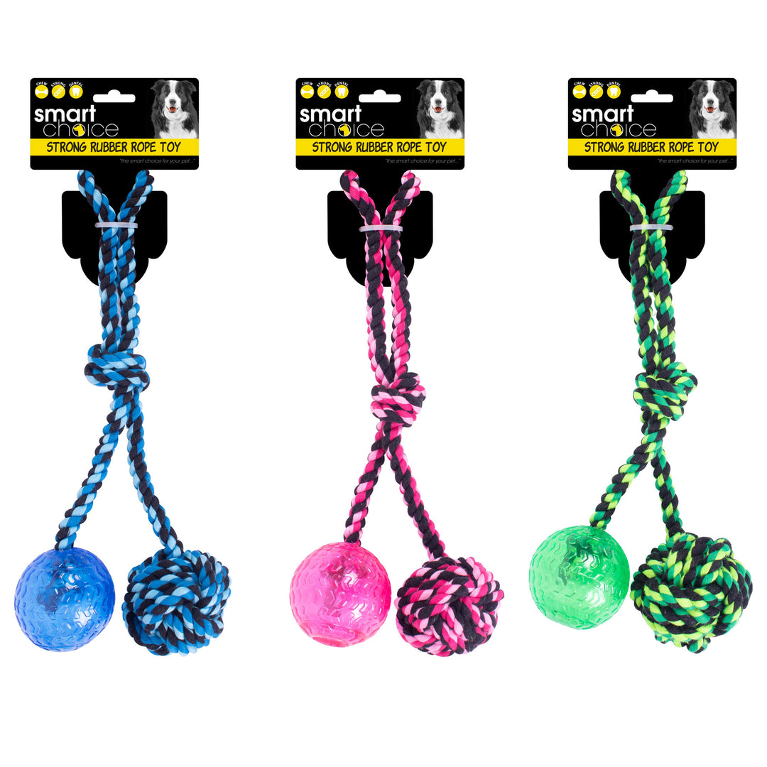 Smart Choice Multi Rubber Ball & Rope Dog Toy