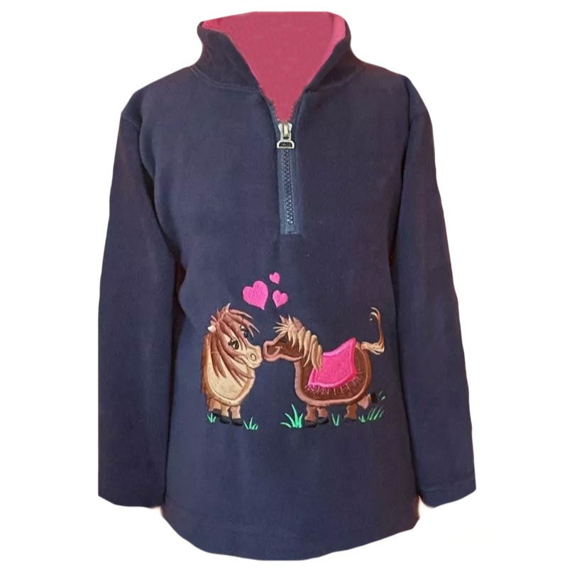 The Ramblers Childs Pony Kisses Zip Neck Fleece in Navy#Navy