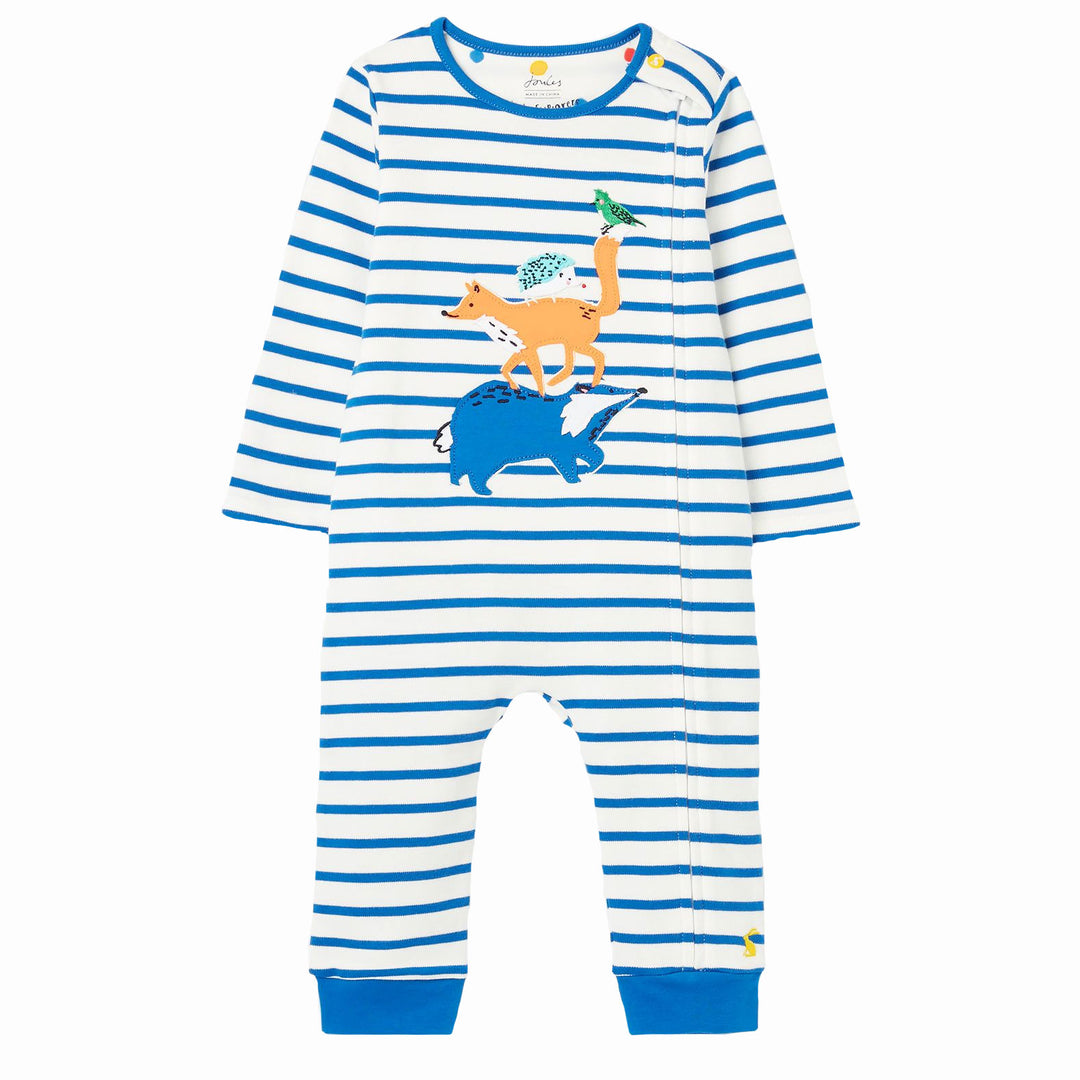 The Joules Baby Nursery Winfield Organic Cotton Romper in Blue Stripe#Blue Stripe