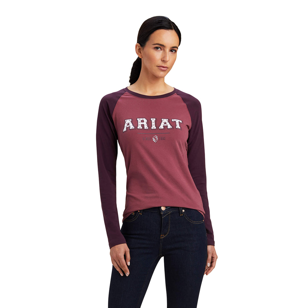 Ariat Ladies Varsity Long Sleeve T-Shirt#Burgundy