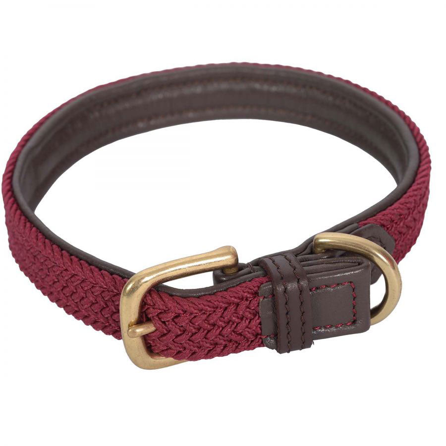 The Weatherbeeta Leather Plaited Dog Collar in Burgundy#Burgundy