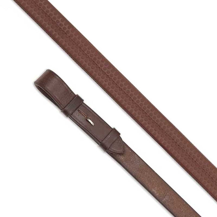 The Shires Velociti GARA Nylon Insert Rubber Grip Reins in Brown#Brown