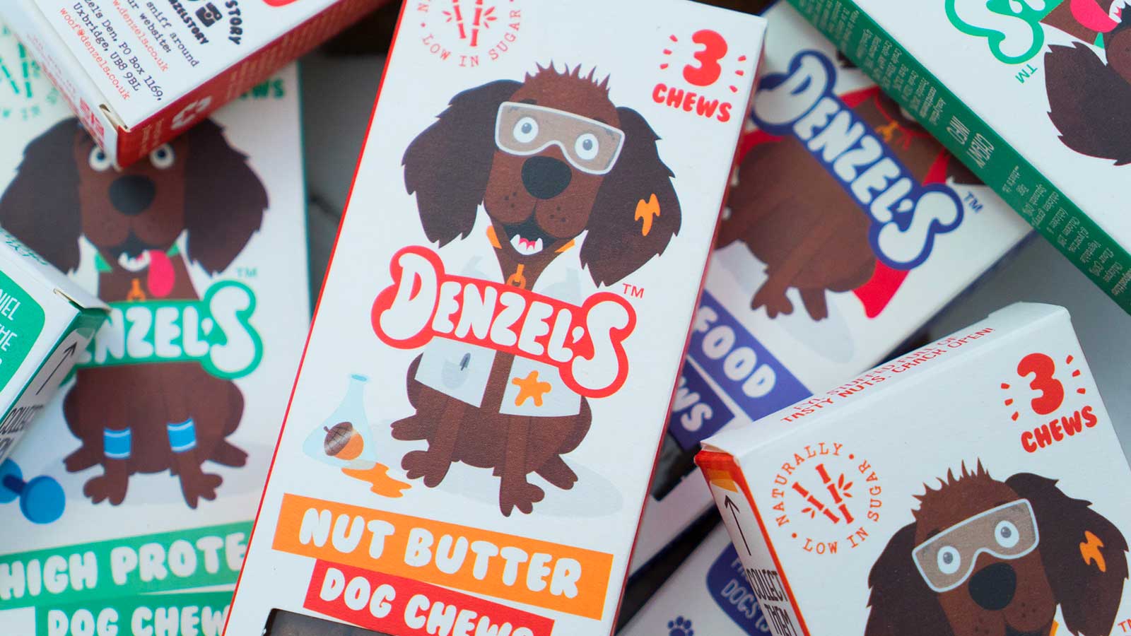 Boxes of Denzel's Dog Treats and Chews