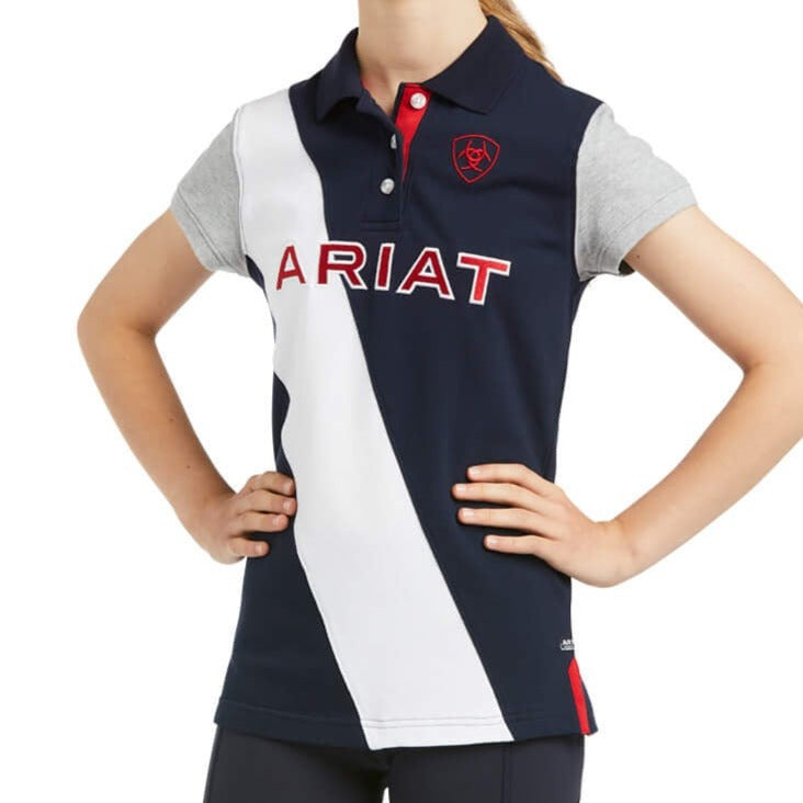 The Ariat Youth Taryn Button SS Polo in Navy#Navy
