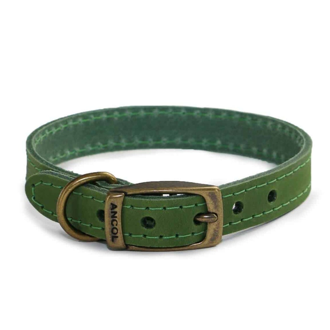 Ancol Timberwolf Leather Dog Collar#Green