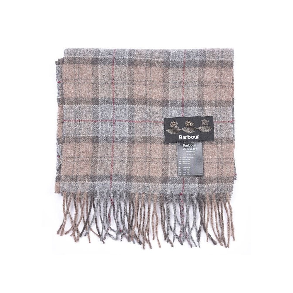 Barbour Tartan Lambswool Scarf in Dark Grey#Dark Grey