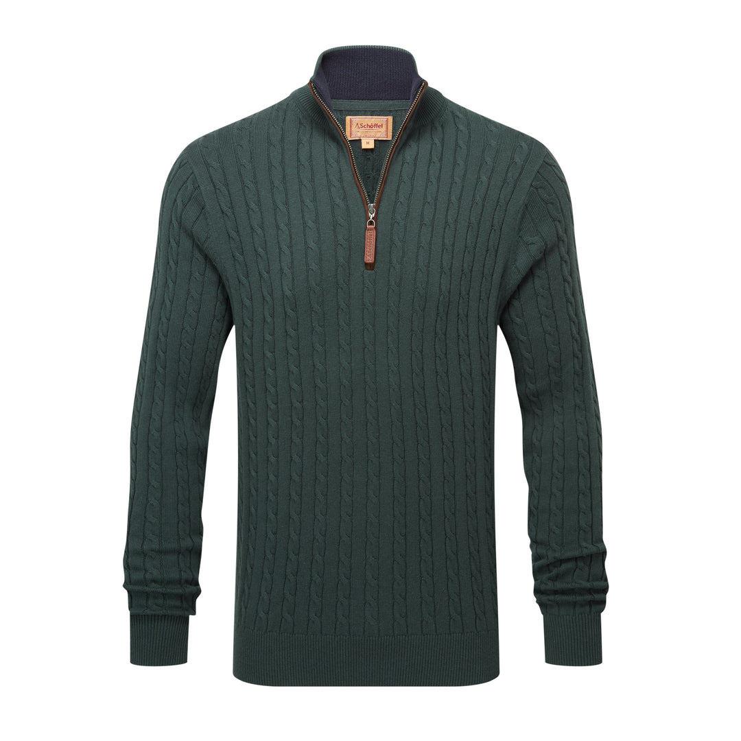 Schoffel Mens Calton Cotton Cashmere Cable 1/4 Zip Jumper